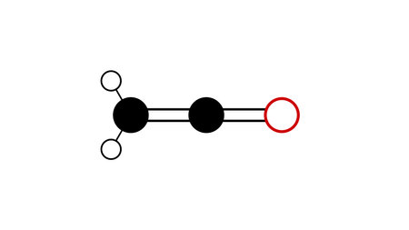 ethenone molecule, structural chemical formula, ball-and-stick model, isolated image keteneの写真素材