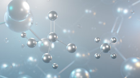 ammonium dihydrogen phosphate molecular structure, 3d model molecule, fire suppression agents, structural chemical formula view from a microscopeの写真素材