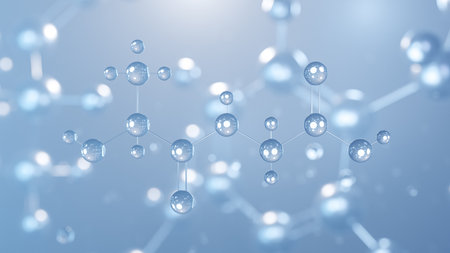 tiopronin molecular structure 3d, flat model, alpha-amino acid, structural chemical formula view from a microscopeの写真素材
