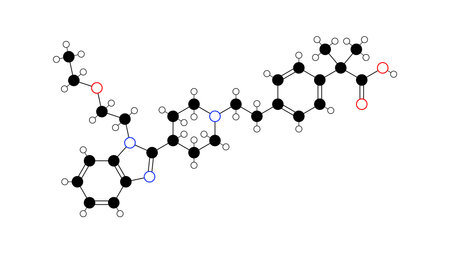bilastine molecule, structural chemical formula, ball-and-stick model, isolated image antihistamine medicationの写真素材