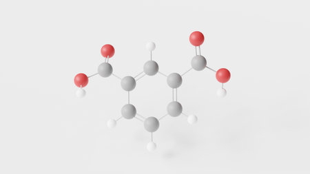 isophthalic acid molecule 3d, molecular structure, ball and stick model, structural chemical formula...