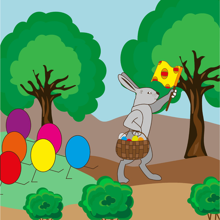 For the Easter bunny is a column of eggs vector illustrationのイラスト素材