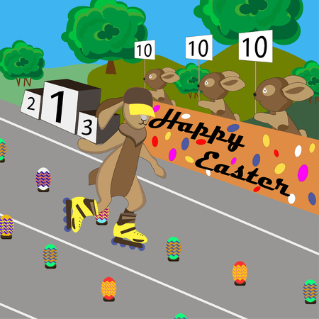 Easter slalom competitions on roller skates, vectorのイラスト素材