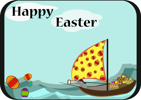 Easter card template with rabbit on boatのイラスト素材