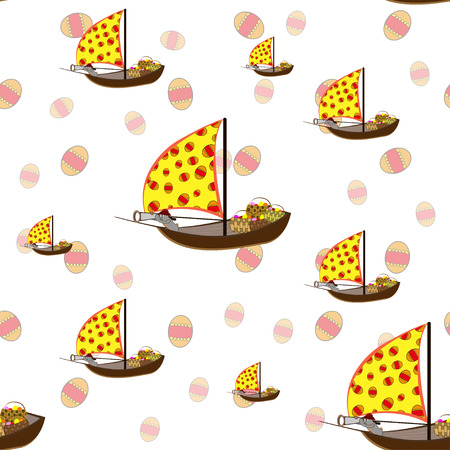 Easter background with a rabbit on a a sailboat, vectorのイラスト素材