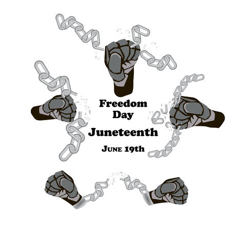 Concept on Juneteenth, Freedom day. Hands with broken chain, vectorのイラスト素材