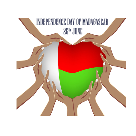 Independence Day of Madagascar, illustration with hands in the shape of the heart, inside the national flagのイラスト素材
