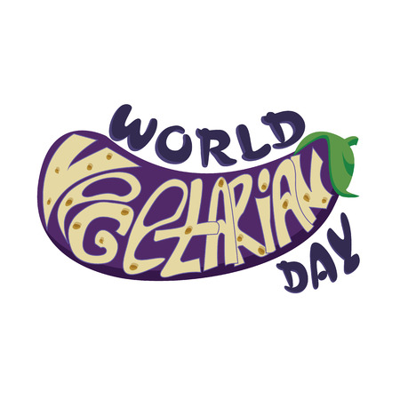 Inscription The World Vegetarian Day, inscribed inside the eggplant.のイラスト素材