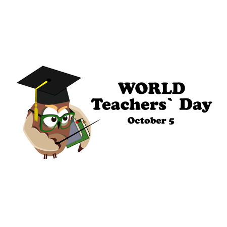 Concept on the World Teacher's Day with the image of an owl in the image of a teacher. Vector illustrationのイラスト素材