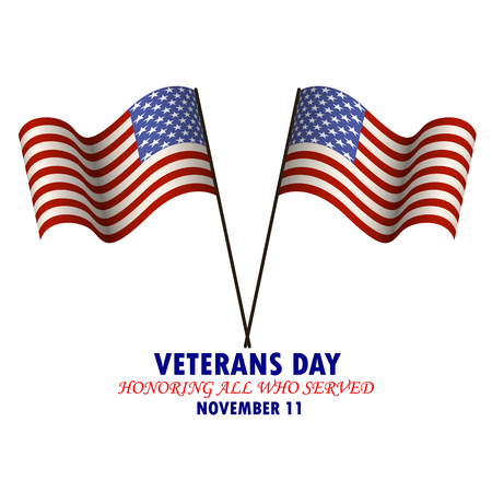 Inscription Veterans day. Honoring all who served with the image of the national flag of the USA. Vector illustrationのイラスト素材