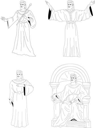 Man in different poses on a transparent background, coloring bookのイラスト素材