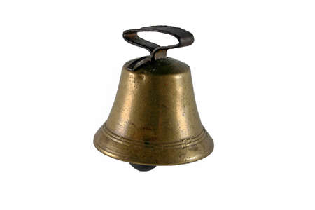 Old gold-colored metal bell, isolated on white