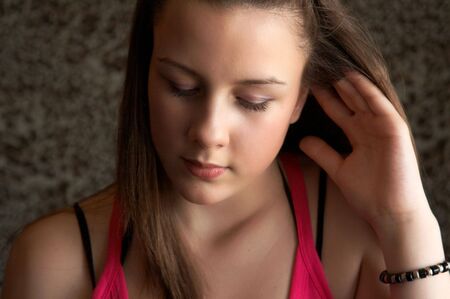 Close up portrait of a beautiful young girlの写真素材