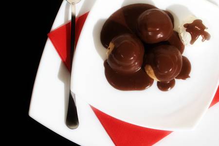 Close Up dessert in glass on a tray