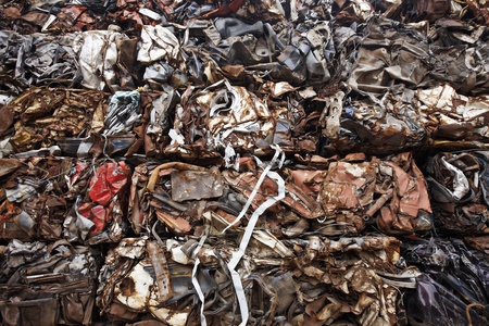 Compacted recyclable waste at a recycling plantの写真素材