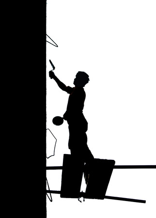 Silhouette of construction workers on site, clipping pathの写真素材