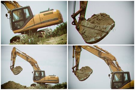 Excavator loader machine during earthmoving works outdoors at construction site