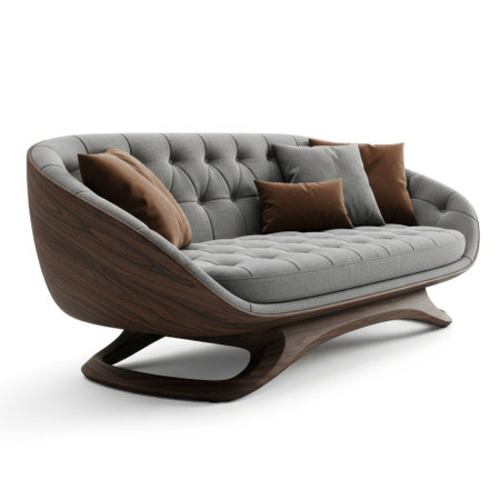 Discover this elegant contemporary sofa featuring a uniquely curved silhouette, luxurious tufted upholstery, and comfortable accent pillows. Perfect for adding style to any living space.の素材