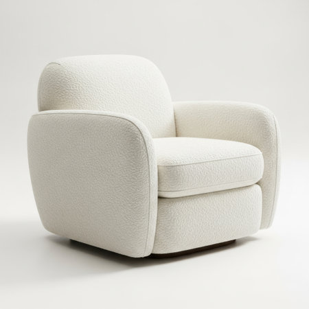 A comfortable and stylish cream swivel chair with soft upholstery. This contemporary piece brings a touch of modern elegance to any living room or lounge area.の素材