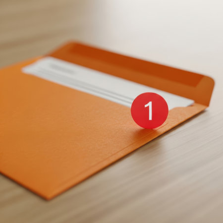 The image features a brown envelope with a red circle containing the number one prominently displayed on it. The envelope appears to be sealed and is set against a plain white background. The simplicity of the image draws attention to the envelope and the number one.の素材