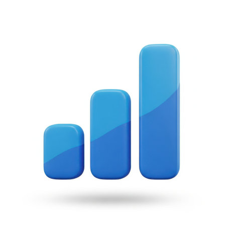 The image displays three blue bars of varying heights, arranged in an increasing order from left to right. The bars are shaded in a gradient of blue, with the smallest bar on the left and the tallest bar on the right. This visual representation suggests growth or progression.の素材