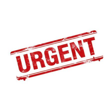 The image depicts a red rubber stamp with the word 'URGENT' prominently displayed. The stamp has a distressed, grunge texture, emphasizing its importance. The background is plain white, which makes the red stamp stand out clearly. This type of stamp is commonly used to highlight tasks or messages that require immediate attention.の素材