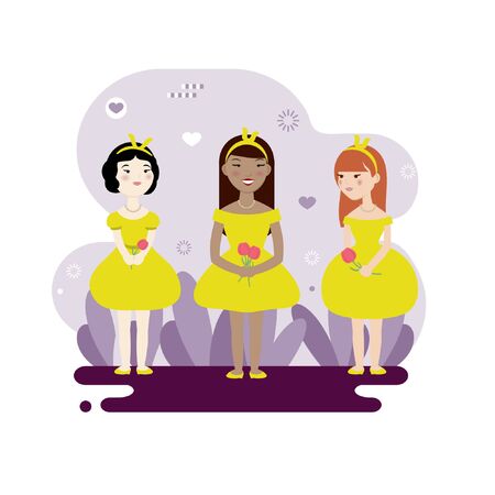 Three girls in yellow clothesのイラスト素材