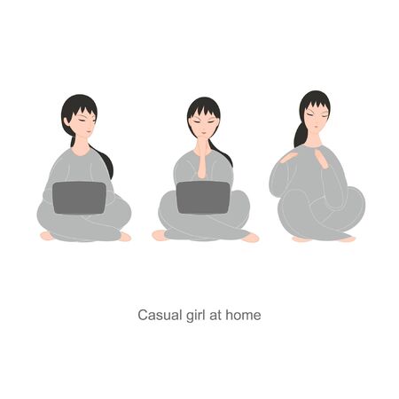 Leisure girl using laptop at homeのイラスト素材