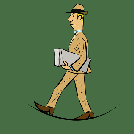 A man in a suit and a dumbbell is holding a boxのイラスト素材