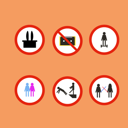 Set of unusual signs of people in red round frame.のイラスト素材