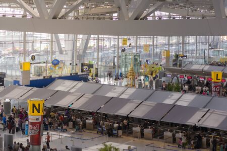 BANGKOK, THAILAND - JUNE 30, 2016 : aerial shot looking down on sculpture and interior of Suvarnabhumi Airport is one of two international airports serving Bangkok.のeditorial素材