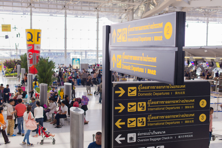 BANGKOK, THAILAND - Apr 8, 2016 : Suvarnabhumi Airport interior. Suvarnabhumi Airport is one of two international airports serving Bangkok.のeditorial素材