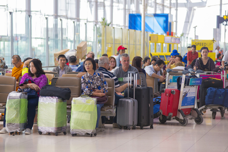 BANGKOK, THAILAND - Apr 8, 2016 : Suvarnabhumi Airport interior. Suvarnabhumi Airport is one of two international airports serving Bangkok.のeditorial素材