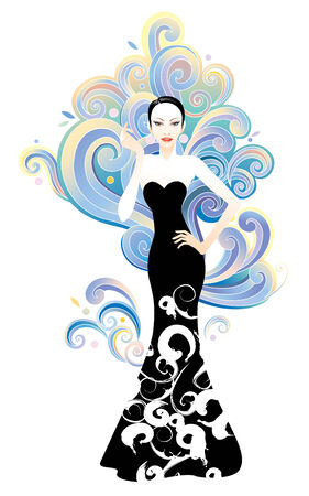 Beauty and fashion woman with graphic clouds backgroundのイラスト素材