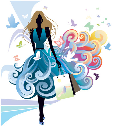 Young woman and shopping bagsのイラスト素材