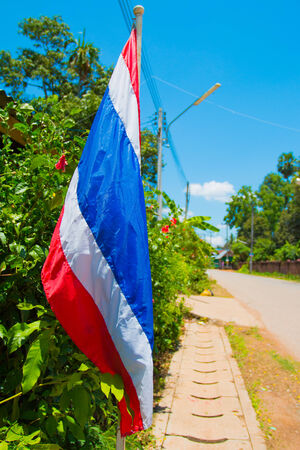 Thai Nation Flag with Blue Skyの写真素材