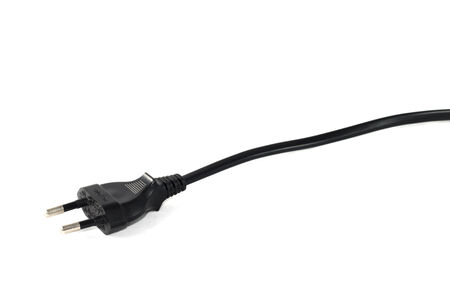 Black electric cable isolated on white backgroundの写真素材