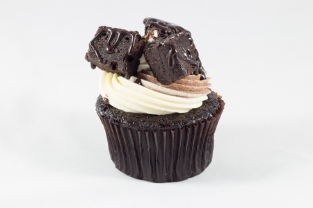 Chocolate cupcake  brownie on white background.の写真素材