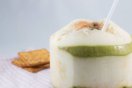 Fresh coconut with crackers.の写真素材