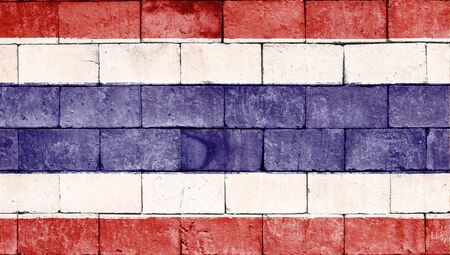 Thailand flag painted on brick wall textureの写真素材