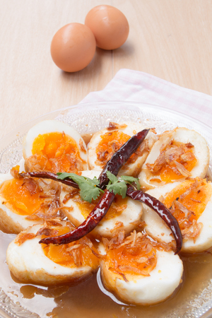 Egg with Tamarind Sauce,Thai food.の写真素材