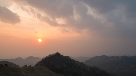 Sunset behind mountain at Doi Samer-Dao,Nan - Thailand.の写真素材