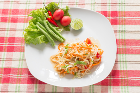 Papaya salad Som tum,Thai food. From above.の写真素材