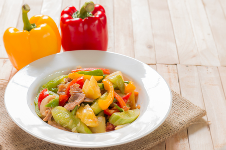 Sweet and sour sauce fried with pork.の写真素材
