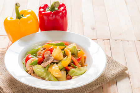 Sweet and sour sauce fried with pork.の写真素材