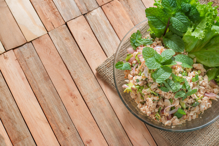 Spicy minced chicken salad,Thai Food.の写真素材