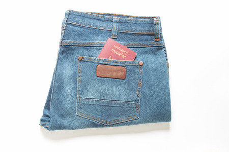 Passport showing in back pocket of jeans.の写真素材