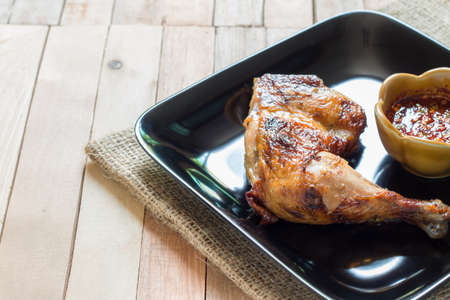 Grilled chicken on blackplate,Thai crusine.の写真素材