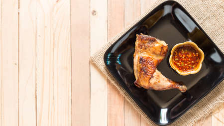 Grilled chicken on blackplate,Thai crusine.の写真素材