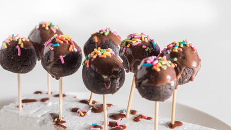 Chocolate cake ball homemade on white background.の写真素材